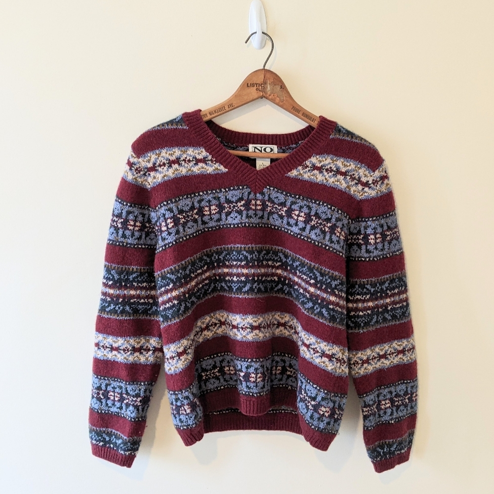 Vintage 90s Fair Isle Cropped V-Neck Sweater